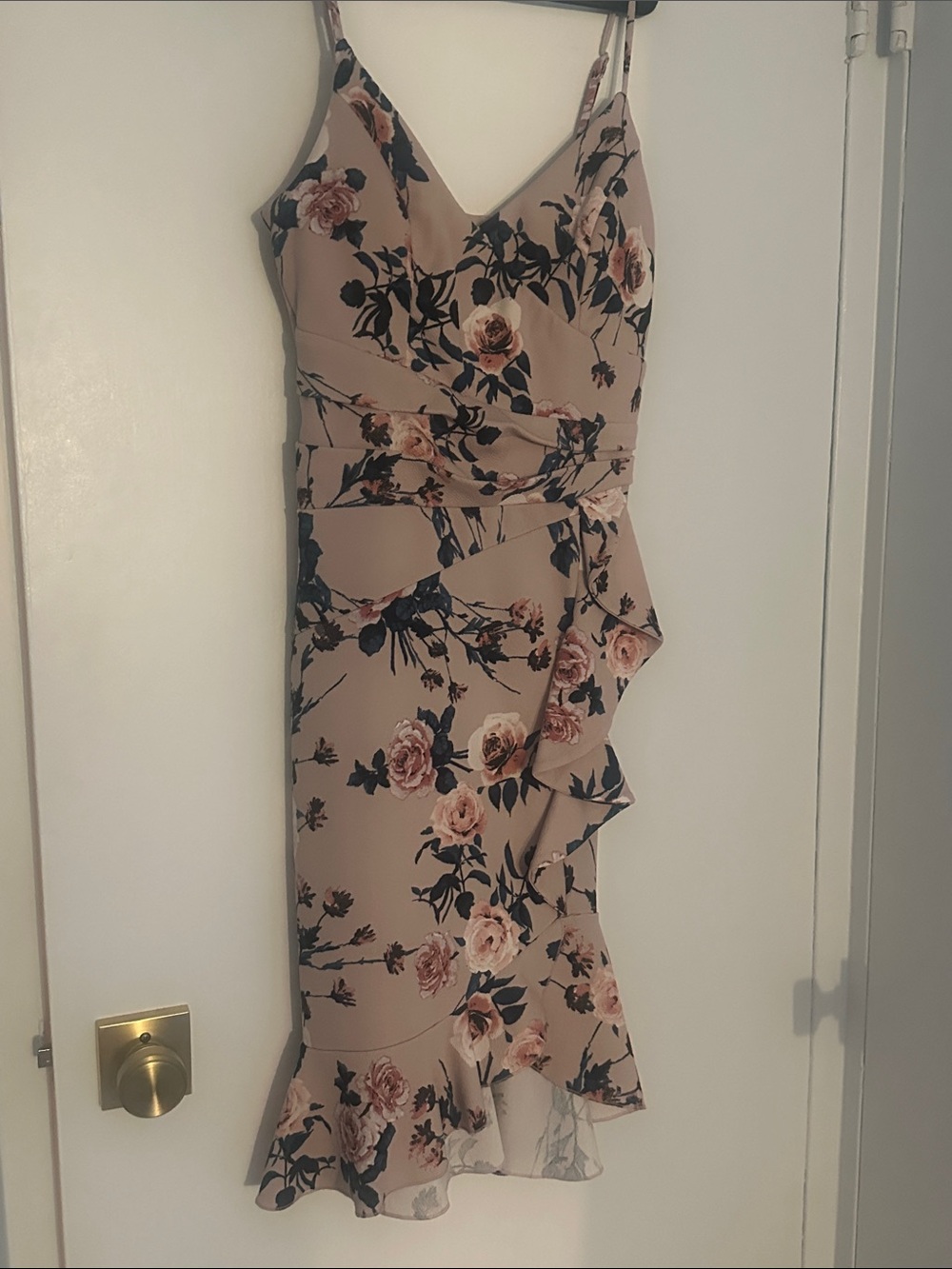 Floral Ruffle Midi Dress in Blush Pink